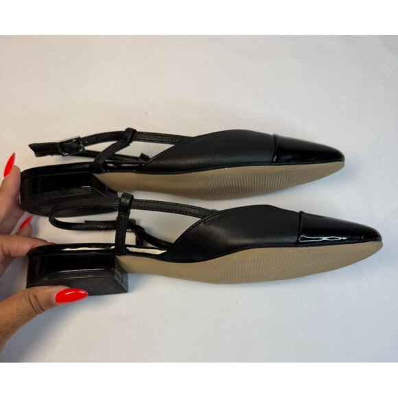 Steve Madden Belinda Flats Black Size 7 Cap Toe Leather Slingback Low Heel Shoes - Picture 7 of 11
